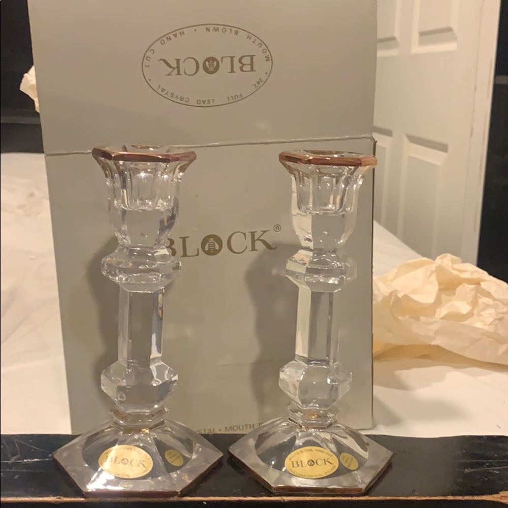Pair of Block Crystal Candle Holders